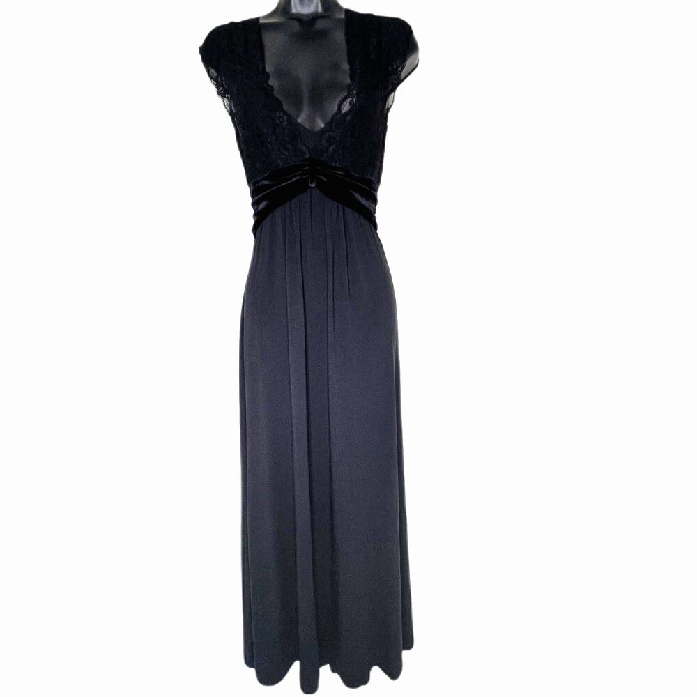 Karen Alexander for Boston Proper Black Lace Velvet Maxi Dress Y2K Goth Small
